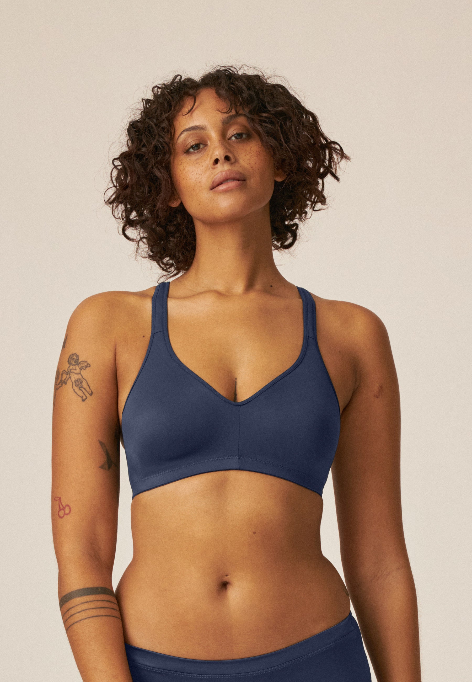 Elastic Cup Soft Bra - Dark Blue