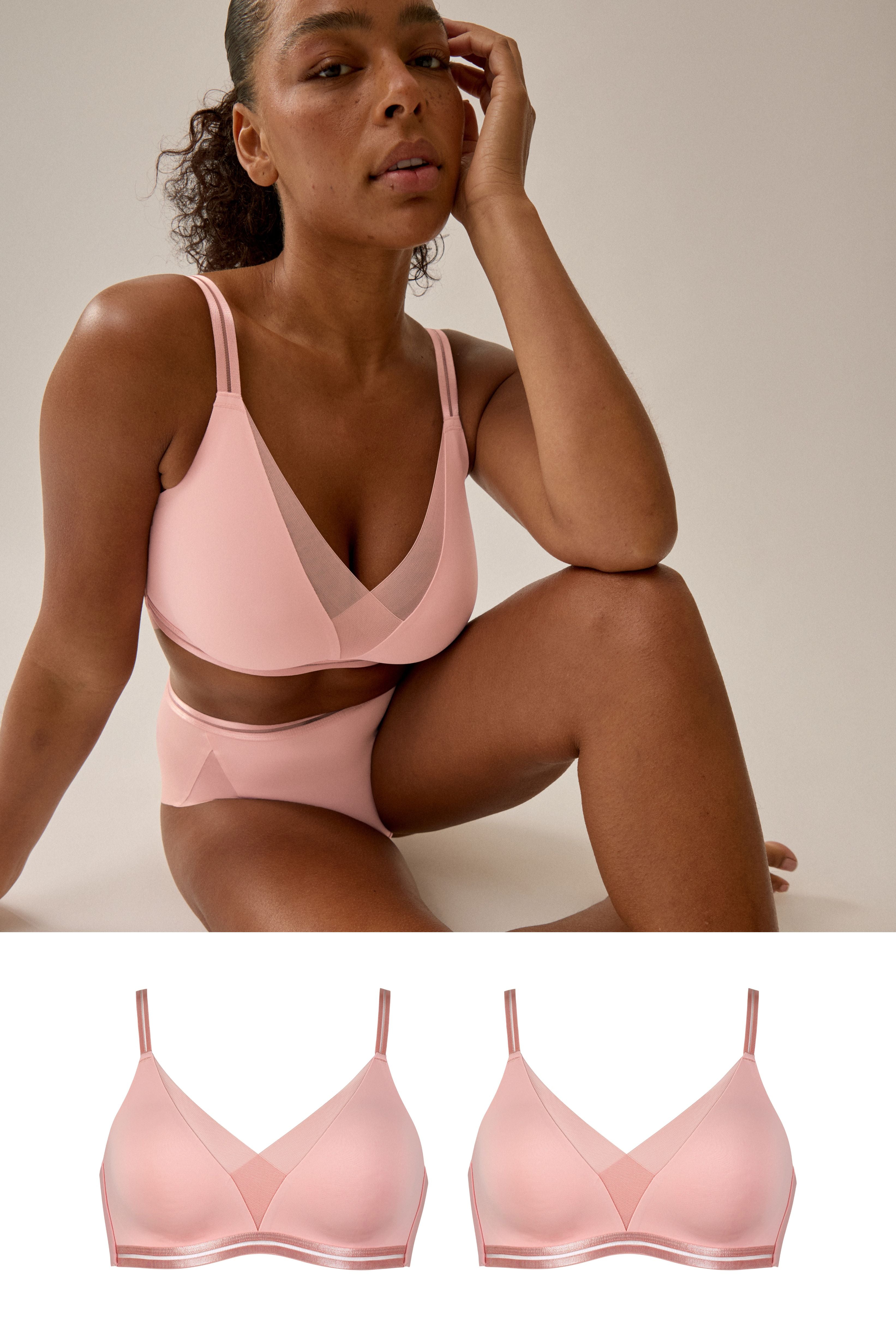 Conjunto de Sujetador Suave y Cómodo con Detalles de Malla – Pink Rose