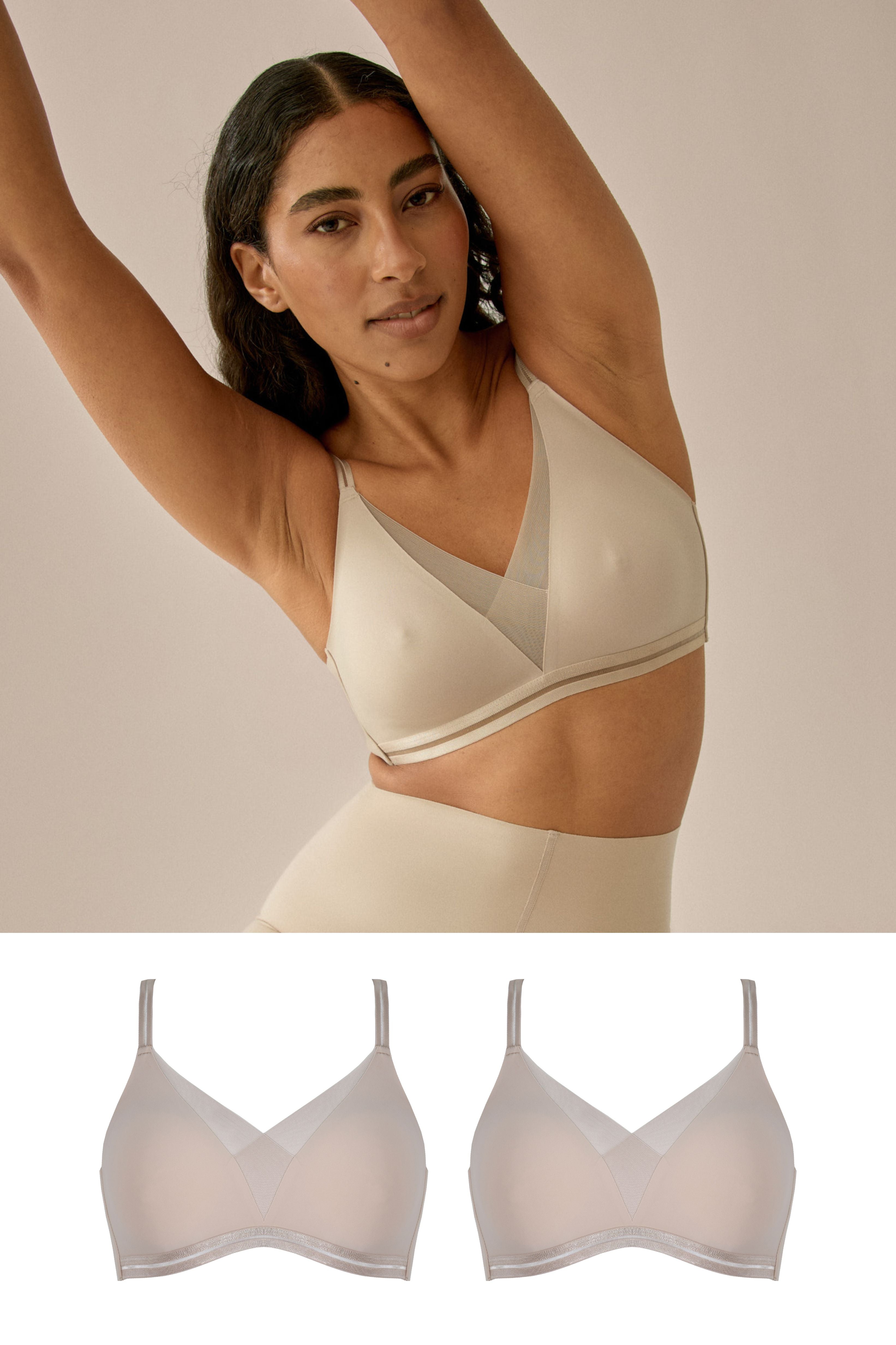 Conjunto de Sujetador Suave y Cómodo con Detalles de Malla – Beige Claro