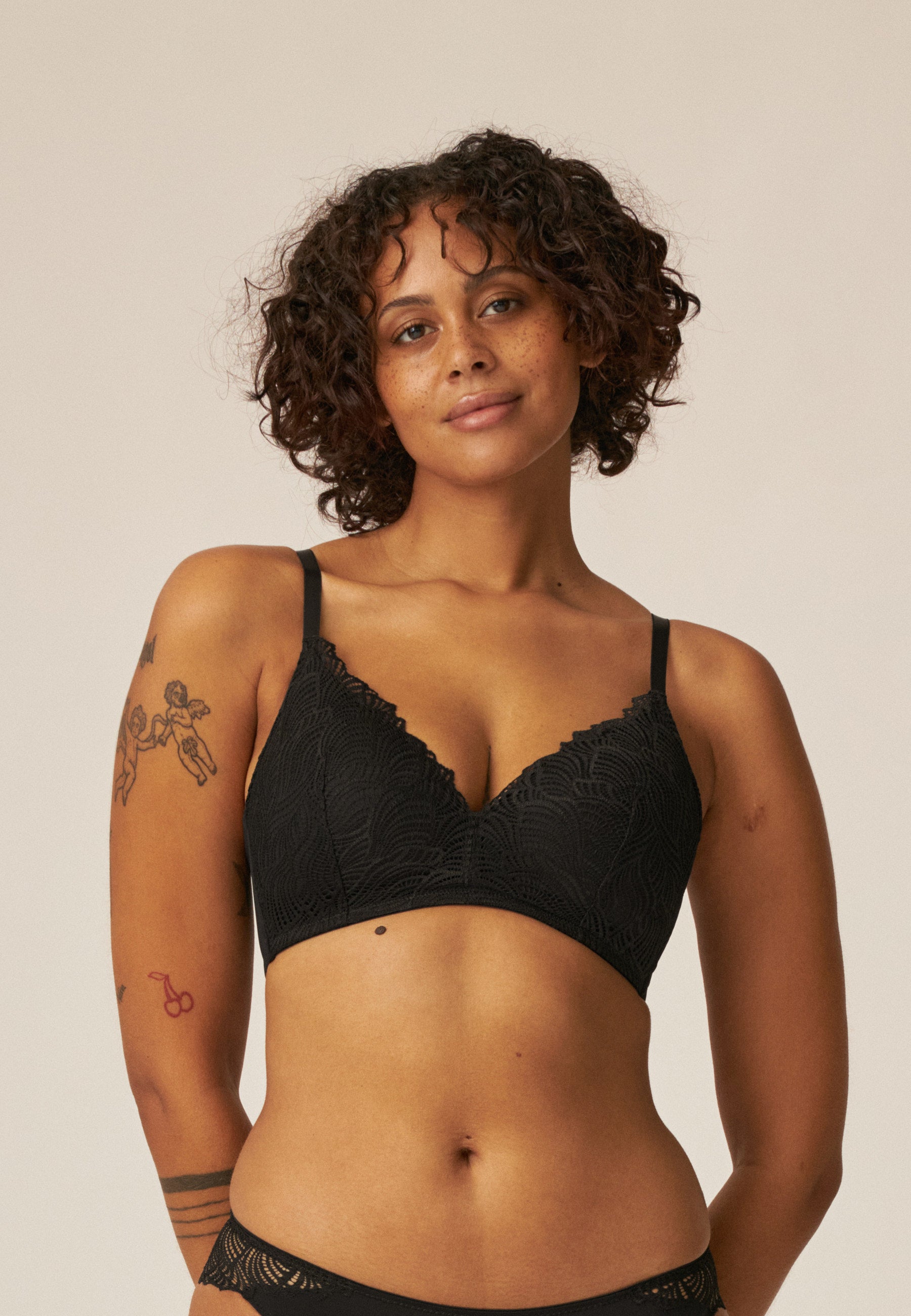 Soft cup and lace bra - Black