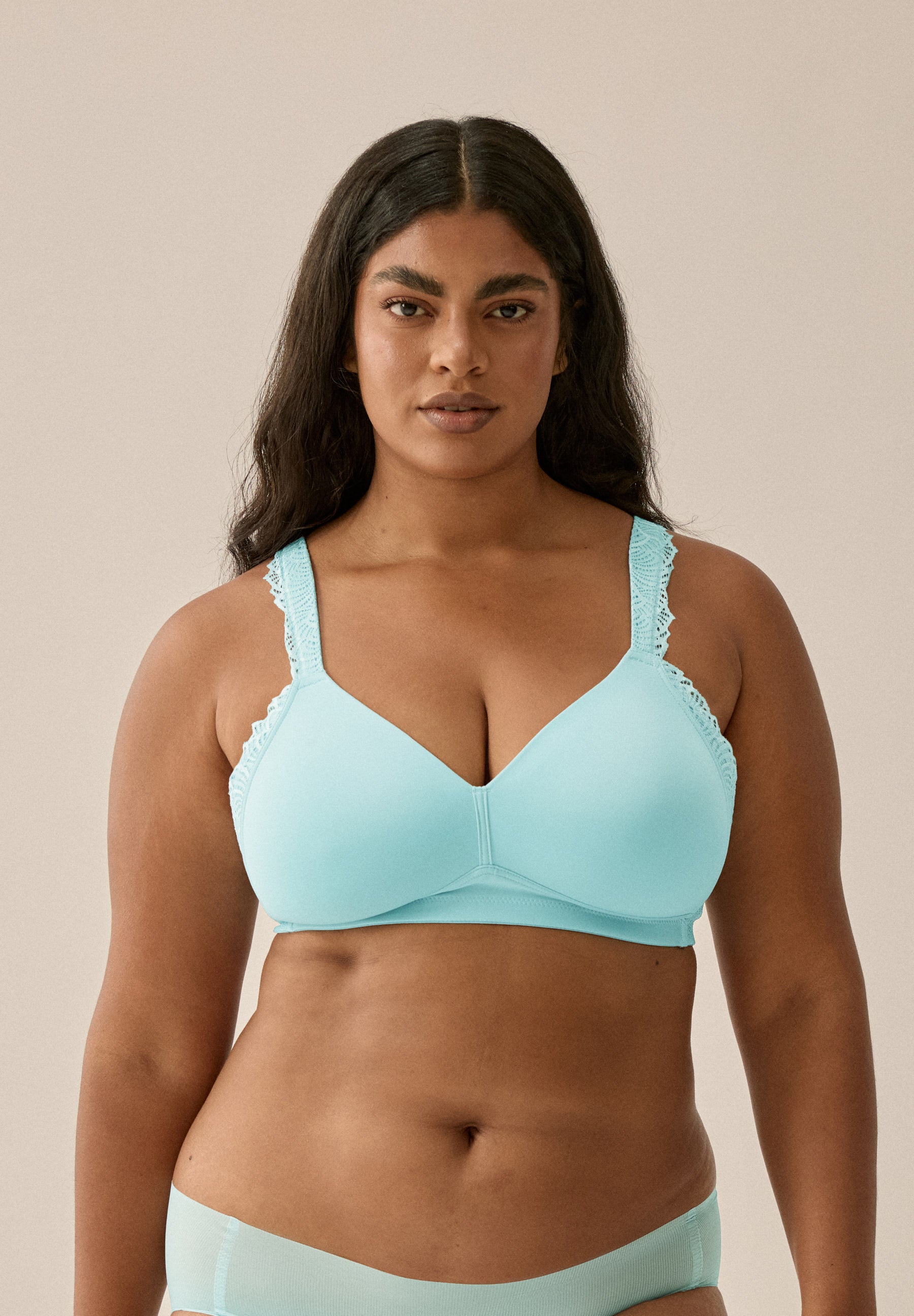 Soft Bra with Side Smoother Effect and Lace - Sky Blue