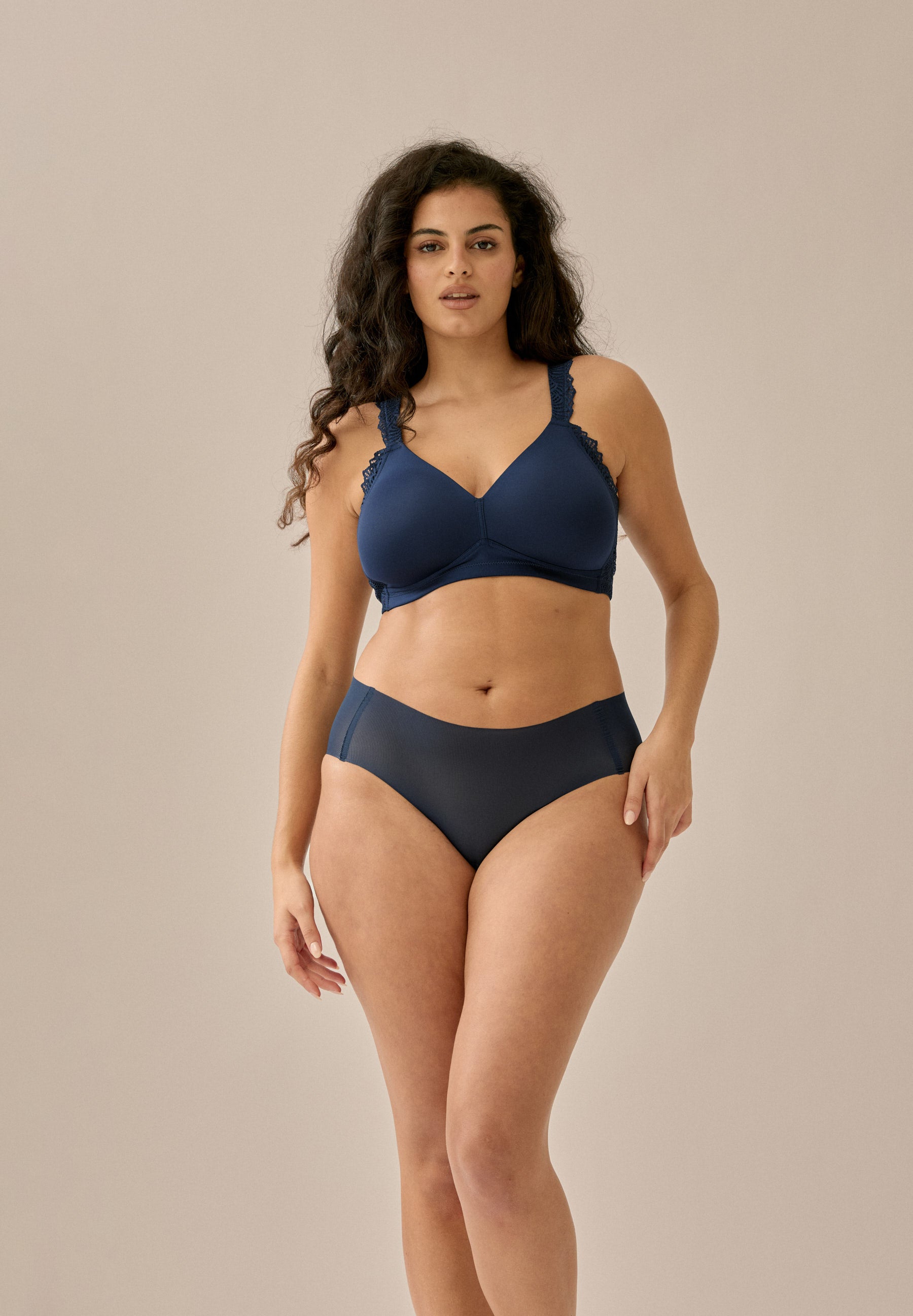 Soft Bra with Side Smoother Effect and Lace - Dark Blue