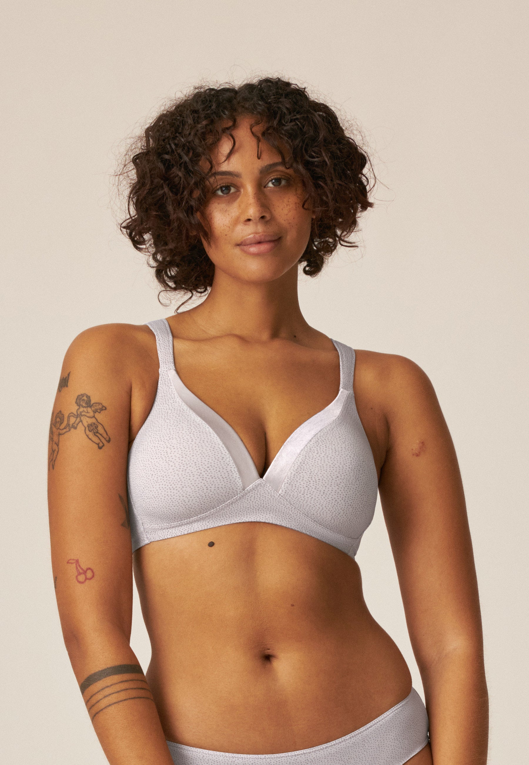 Dotted Soft Bra with Cup - Taupe/Grey