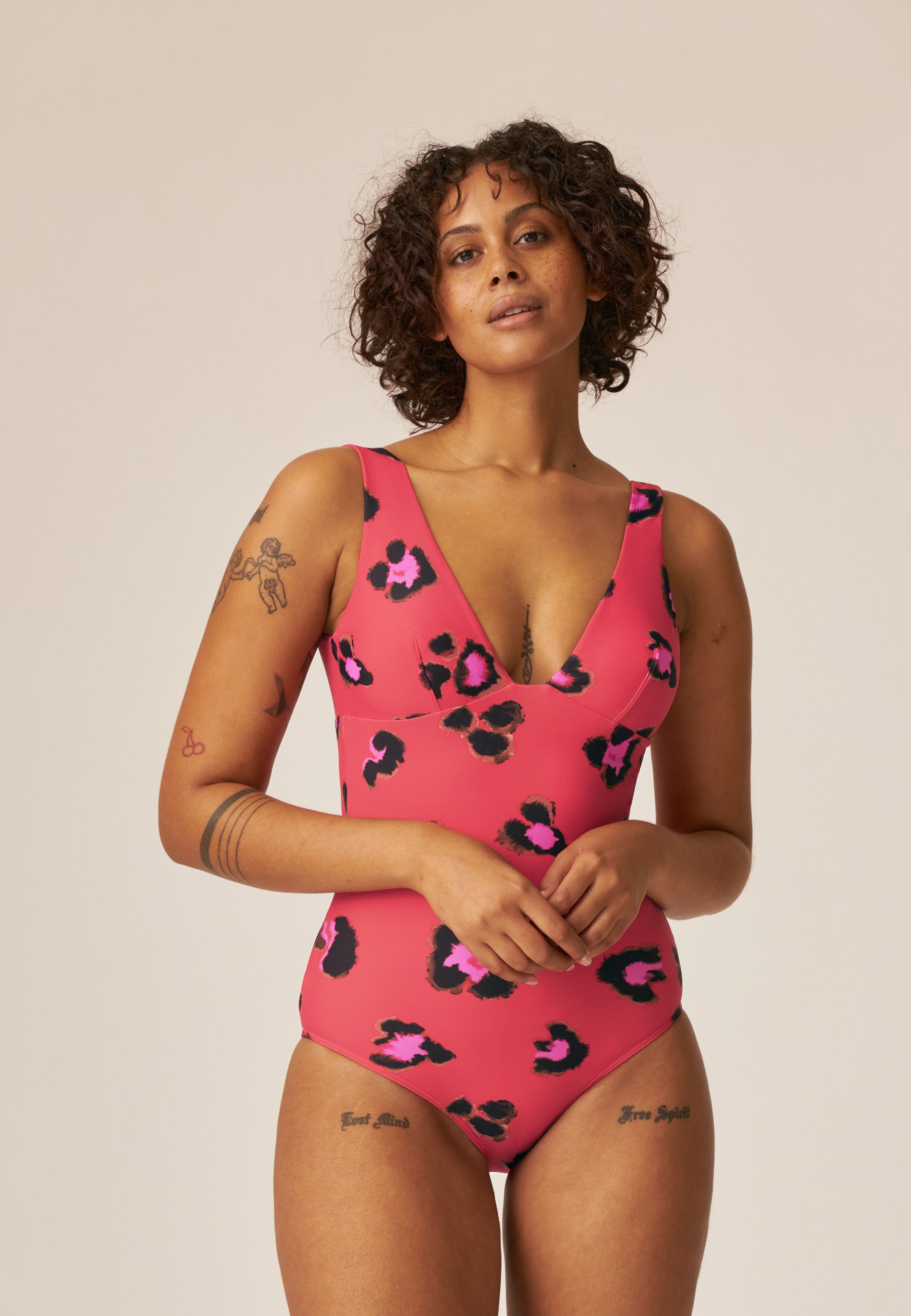 Leopard Print Swimsuit - Small Escapes / Safari Park - Red Brown Pink