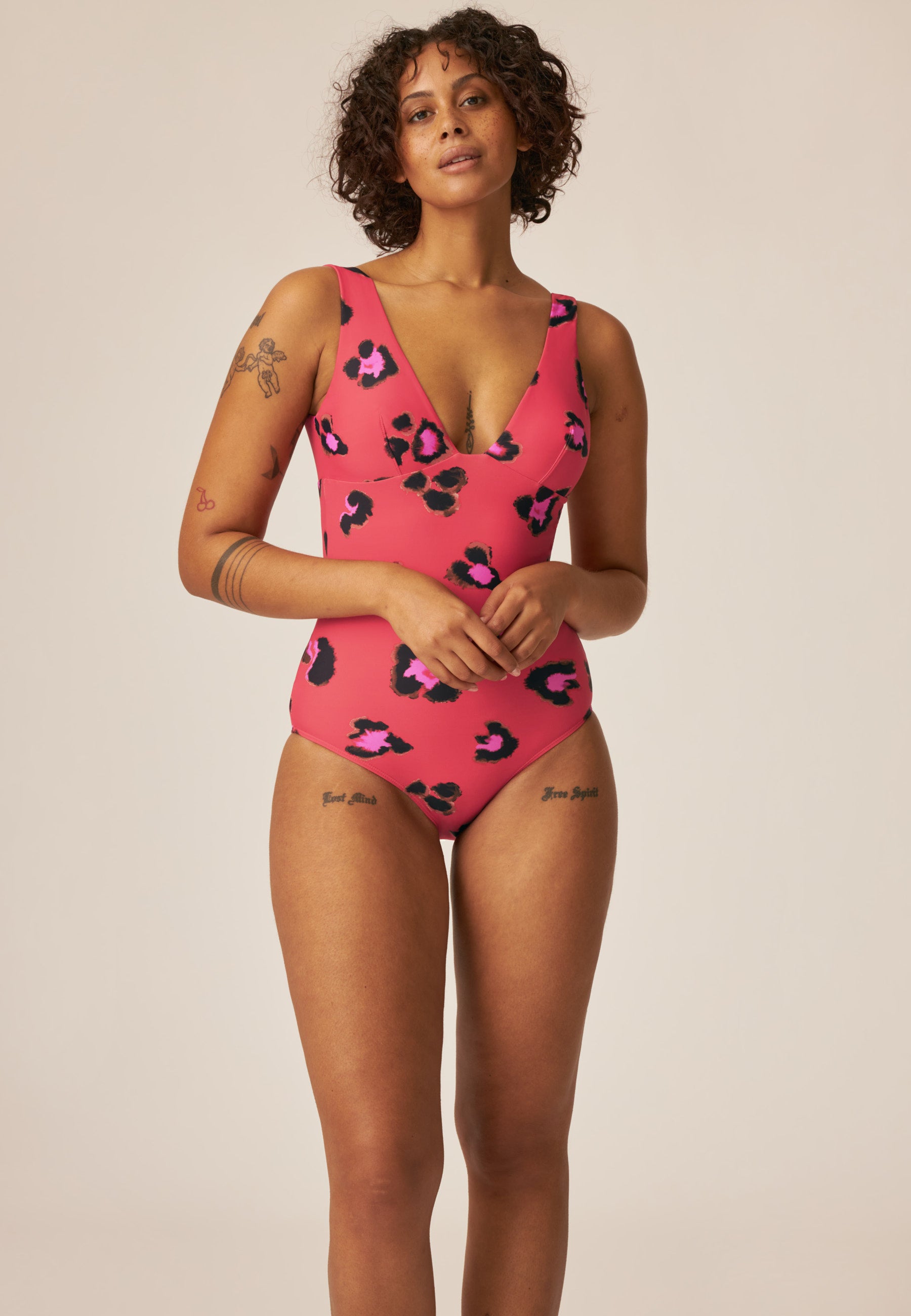 Leopard Print Swimsuit - Small Escapes / Safari Park - Red Brown Pink