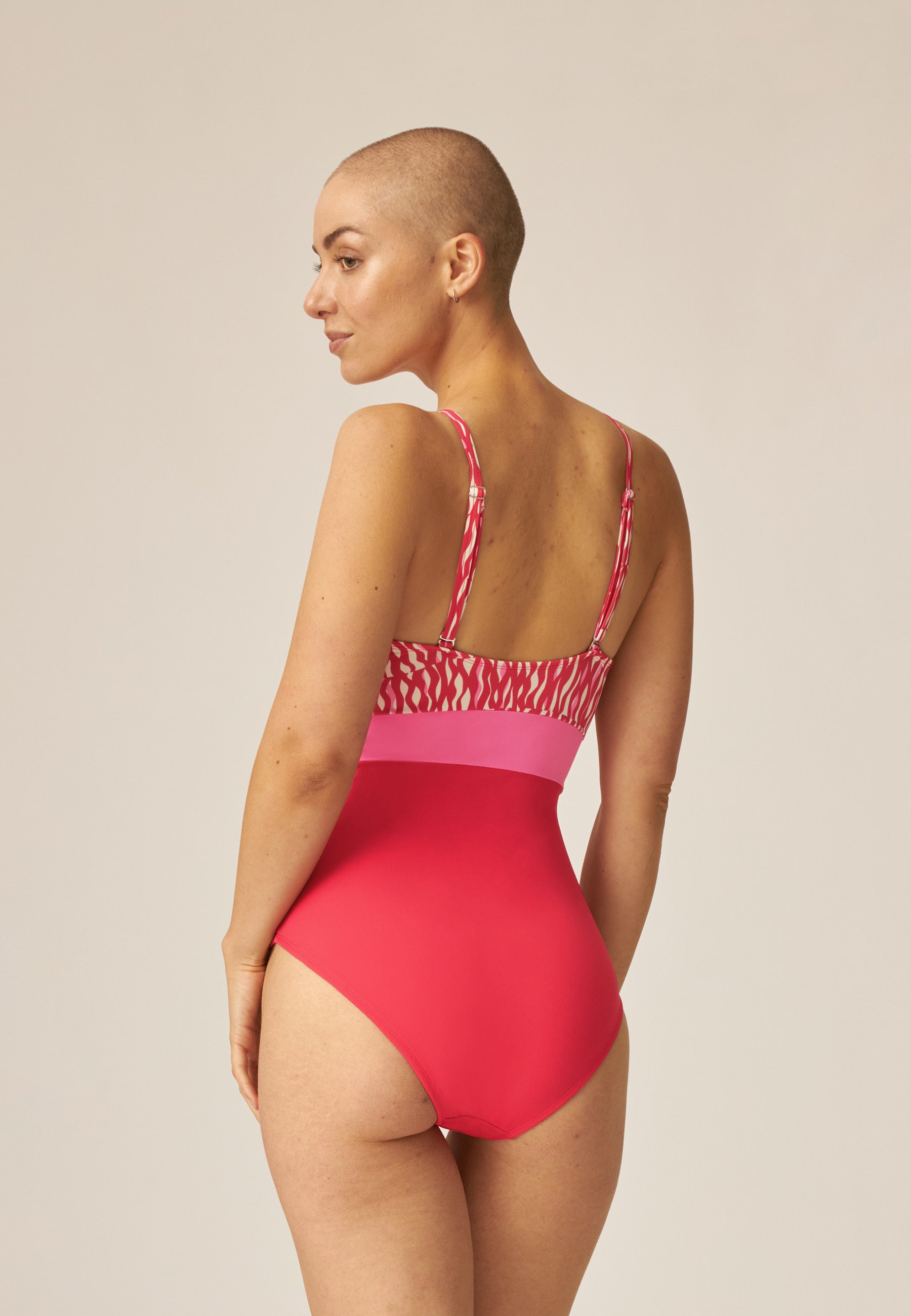 Swimsuit with cup - Small Escapes / Safari Park - Red Pink Ecru