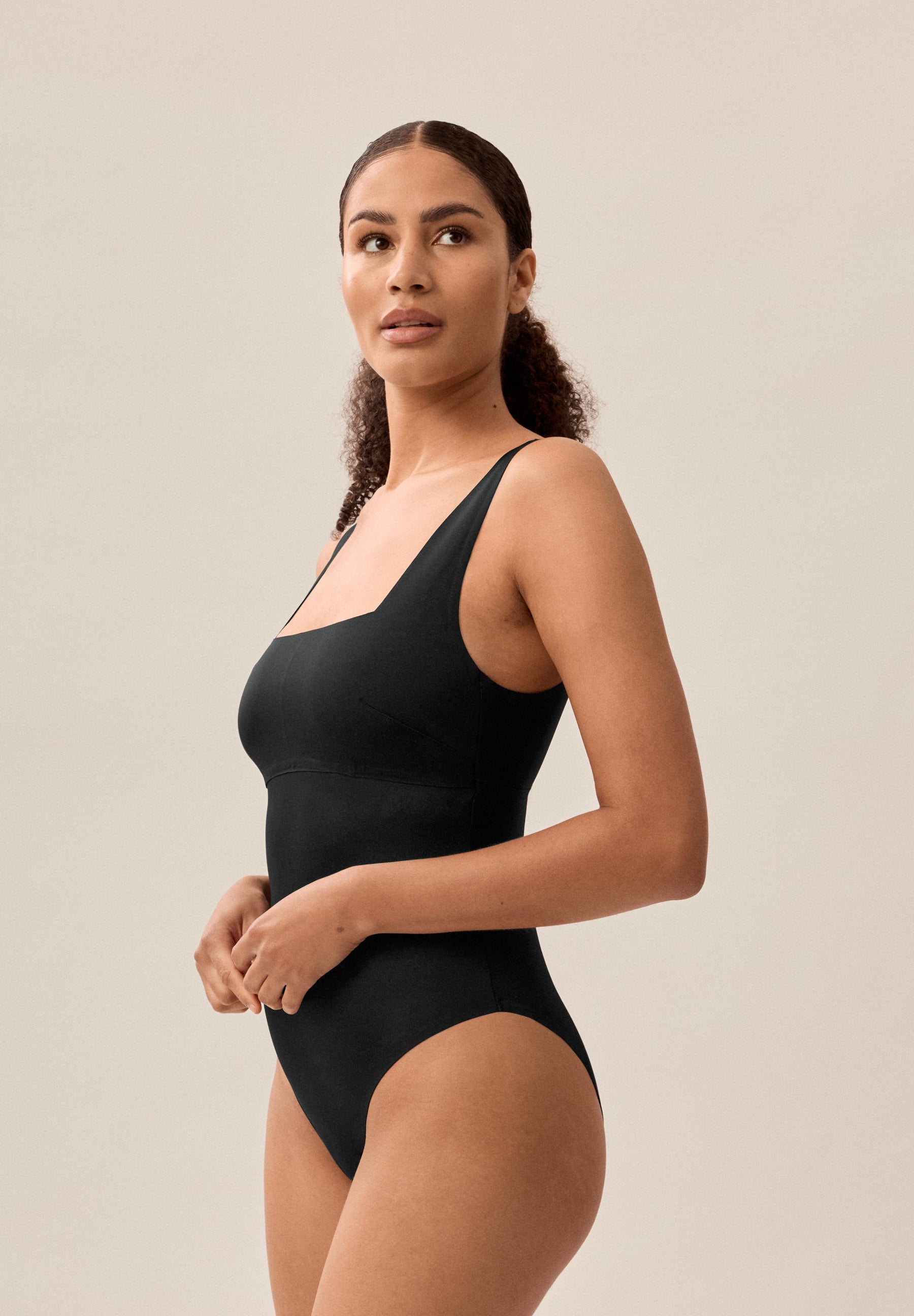 Swimsuit with Padded Cups and Clean-Cut Straps - Black