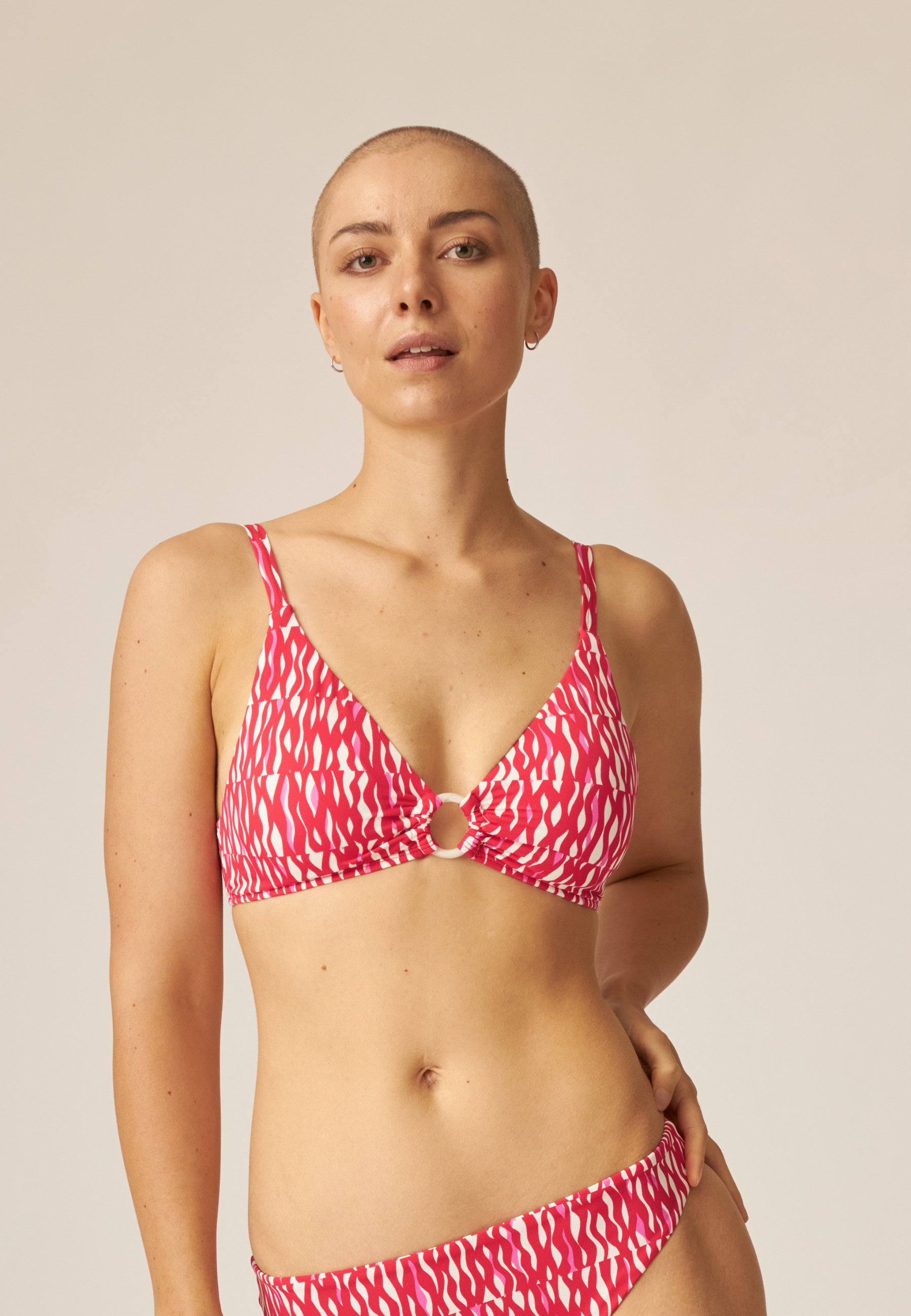 Bikini Top with Cup - Small Escapes / Safari Park - Red Pink Ecru