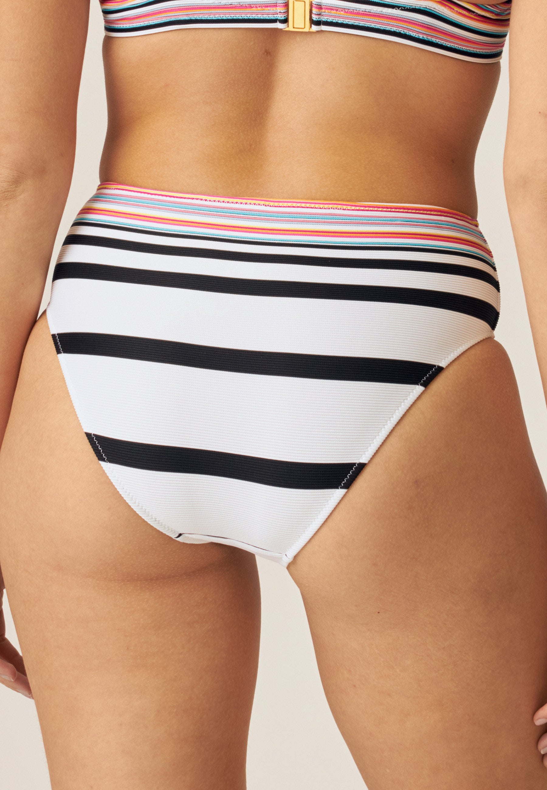 High-waisted Bikini Bottom - City Vibes / Riga - White Black Multicolored