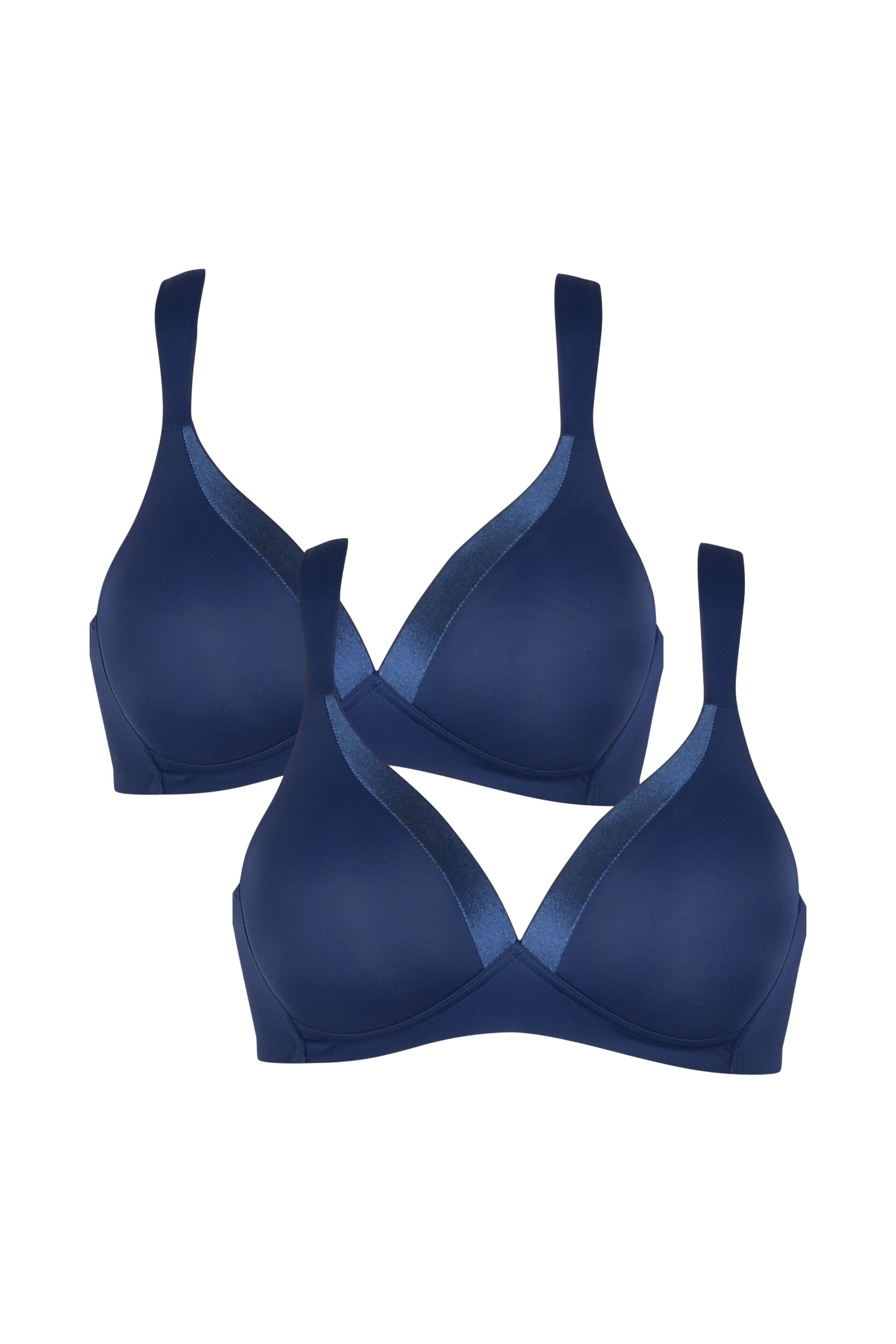 Bügelloser BH mit Schale und Glanzband Set - Navy