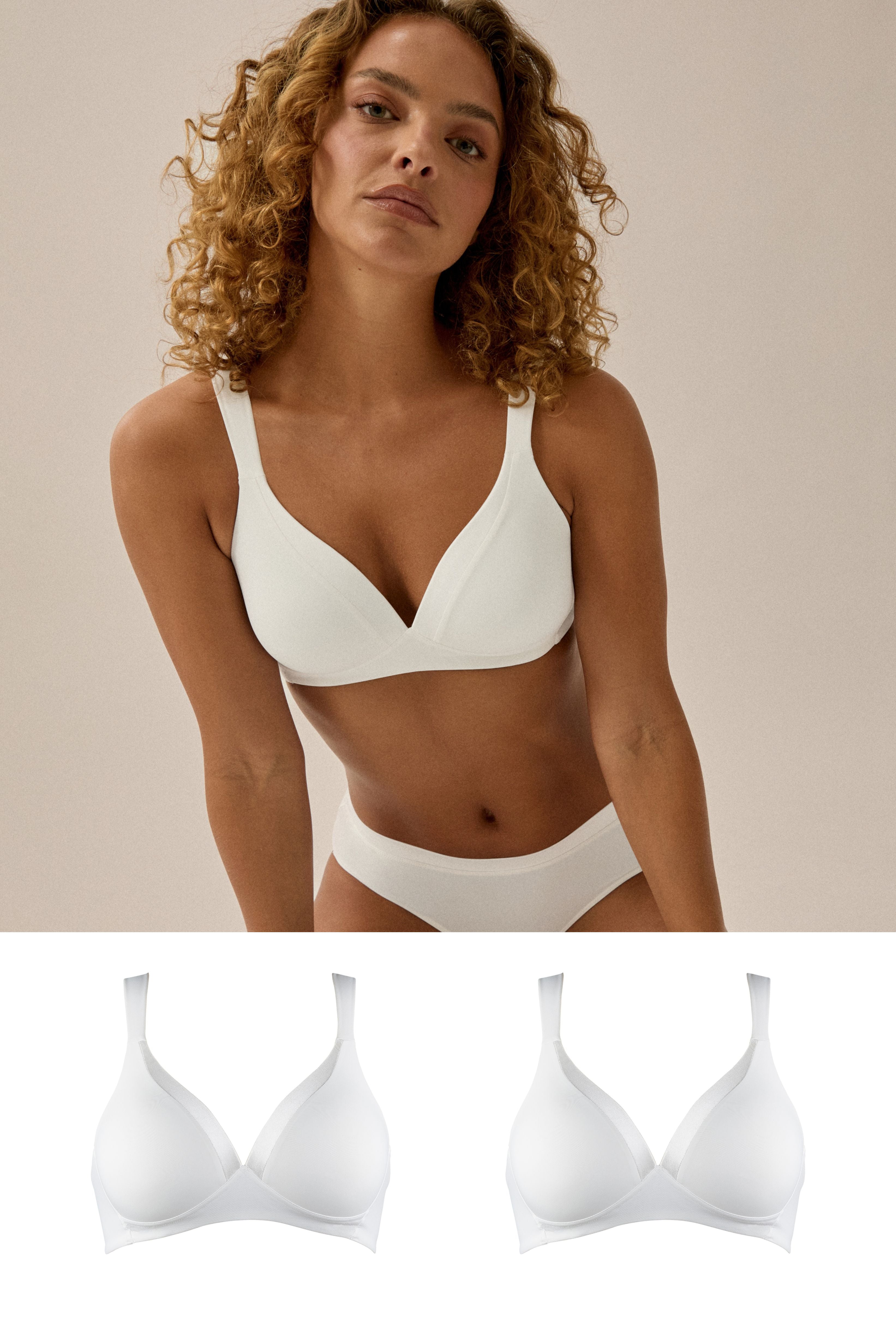 Bügelloser BH mit Schale und Glanzband Set - Ecru