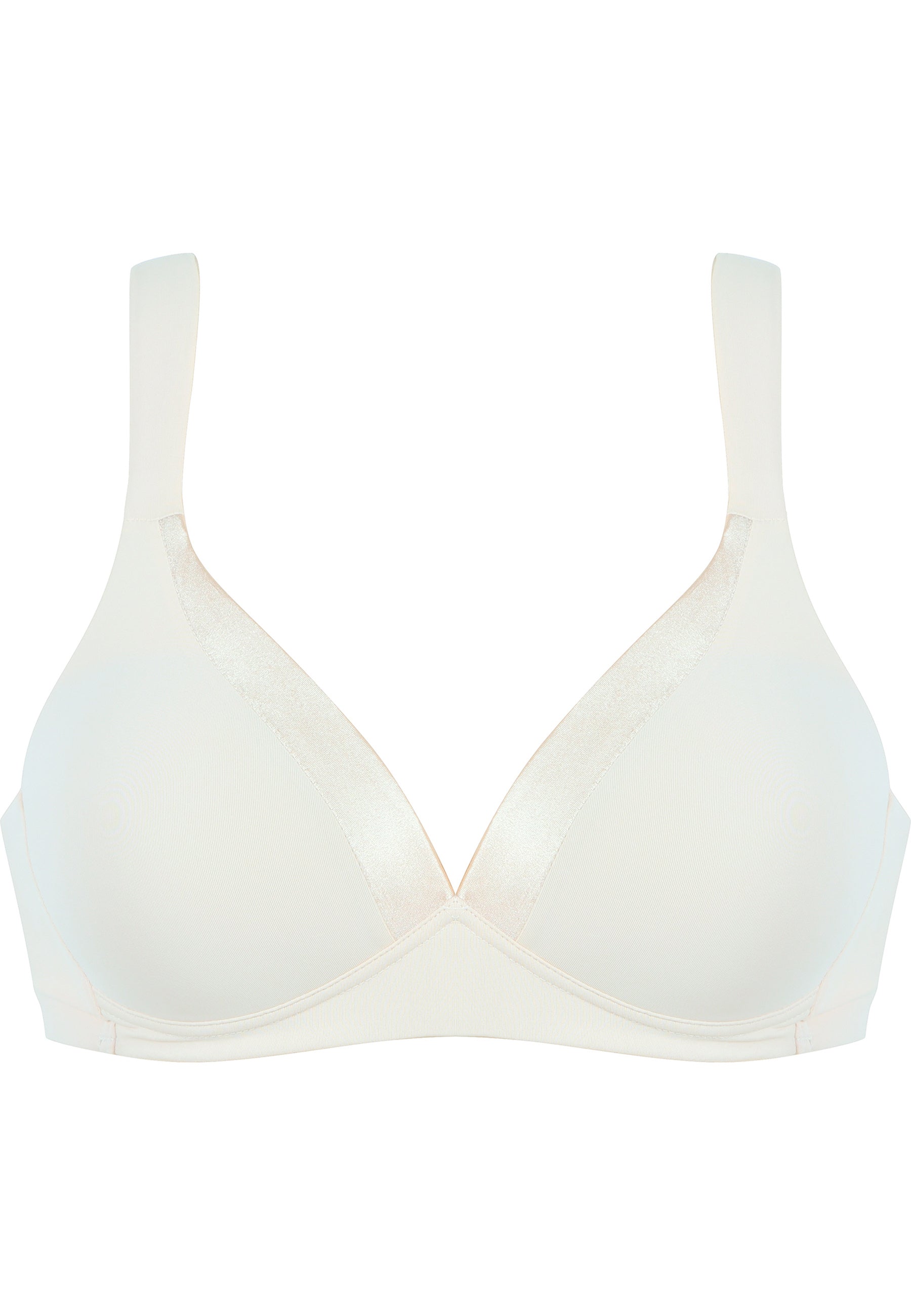 Wireless Bra with Cup and Glossy Ribbon - Ecru