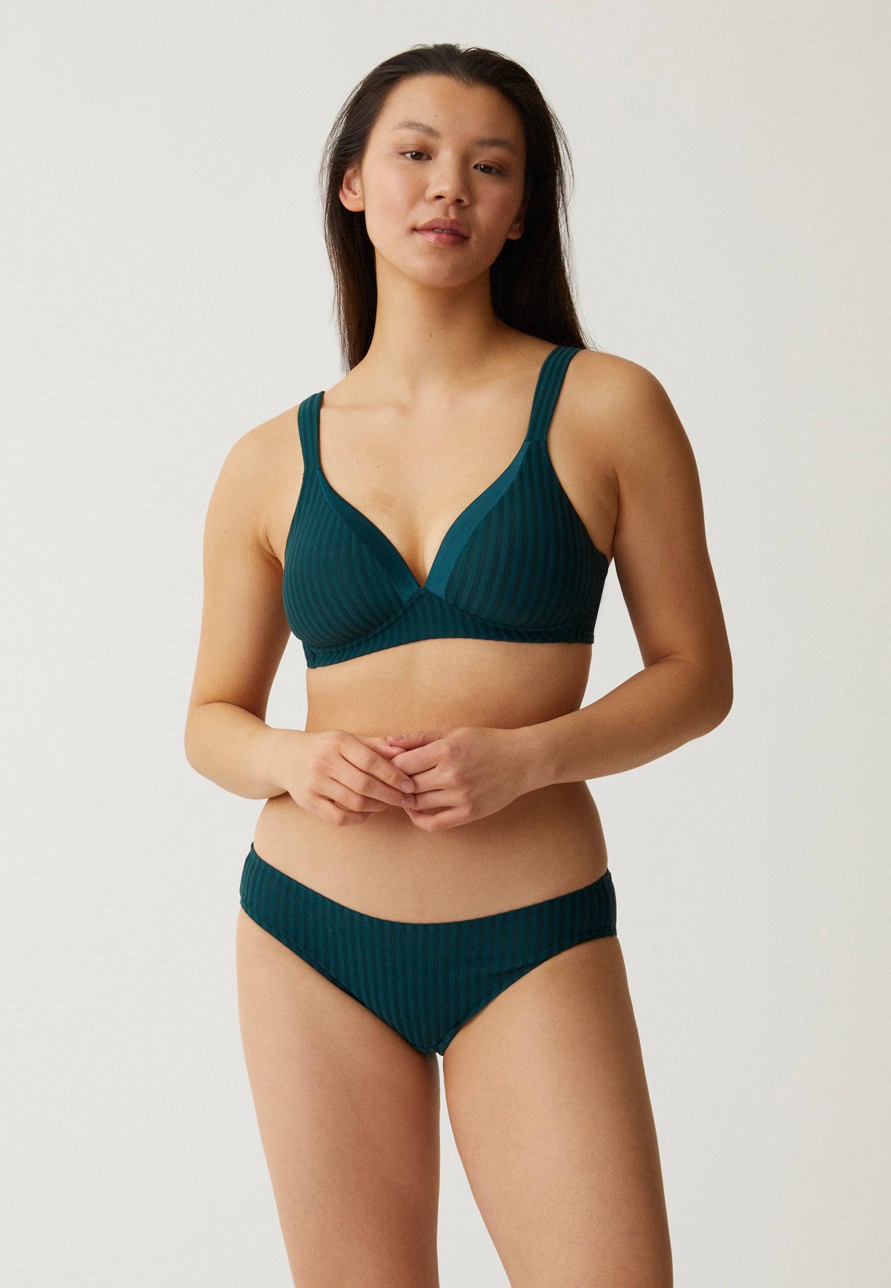 Striped Soft Bra with Cups - Dark Green Striped