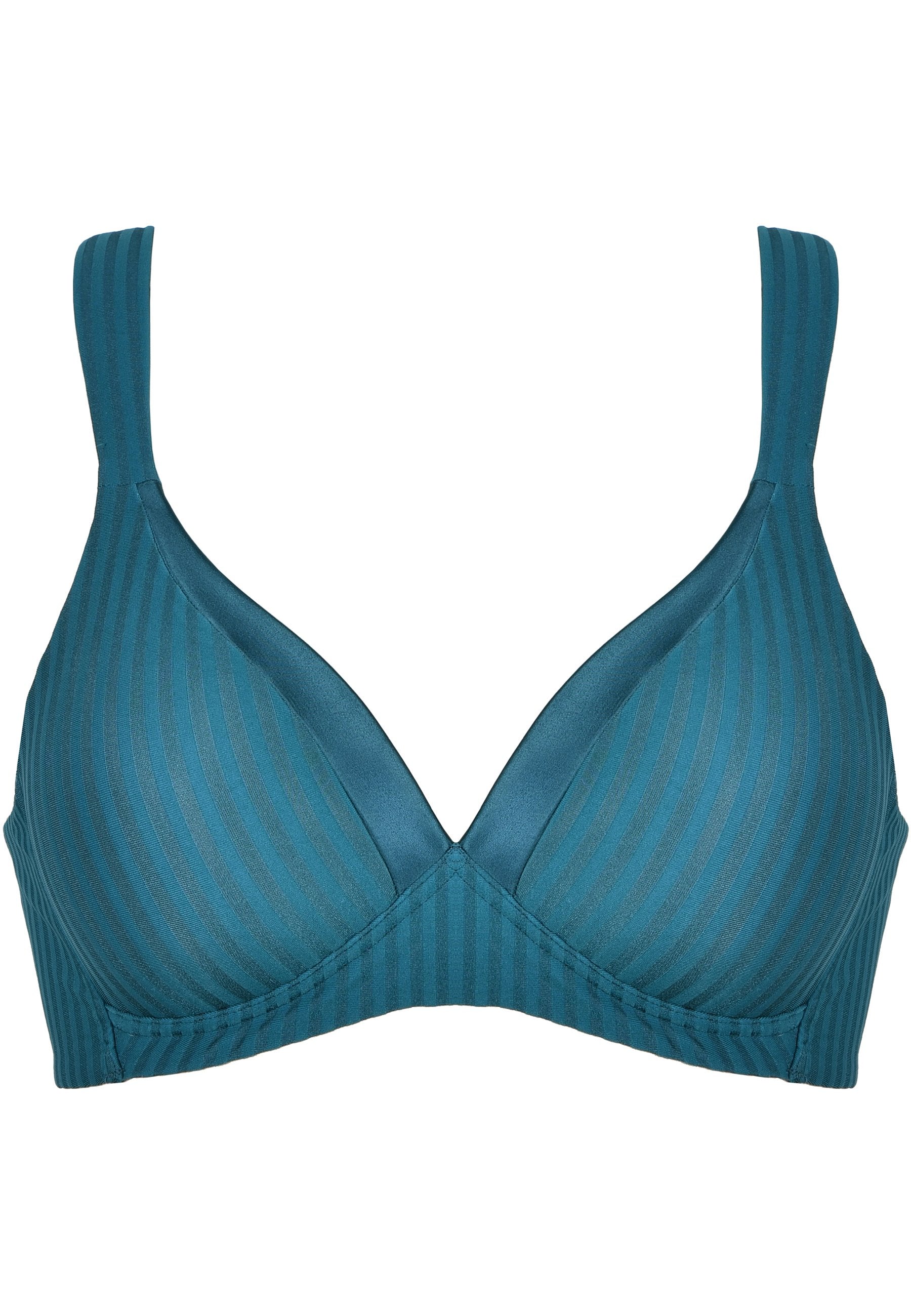 Striped Soft Bra with Cups - Dark Green Striped