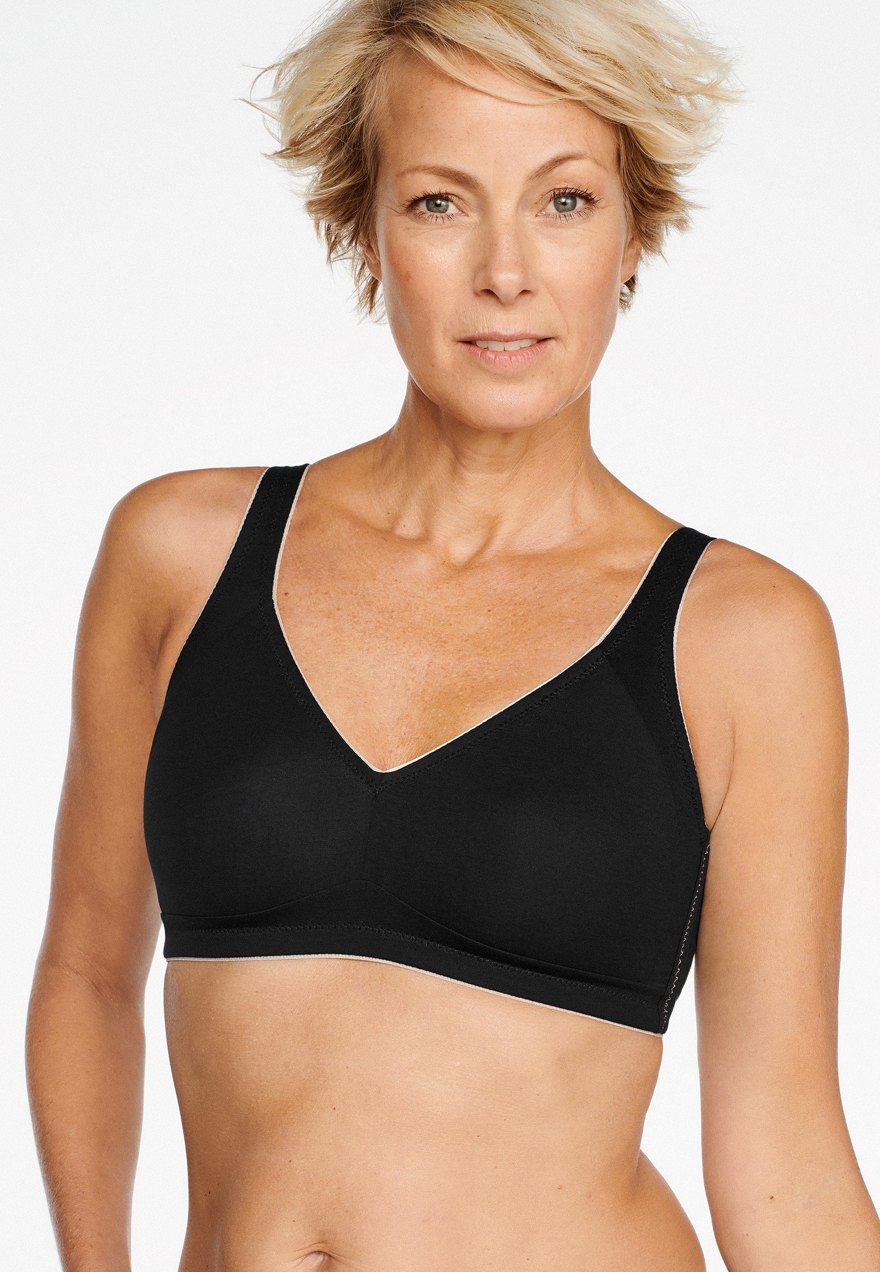 Natural Cotton Soft Bra - Black/Light Beige