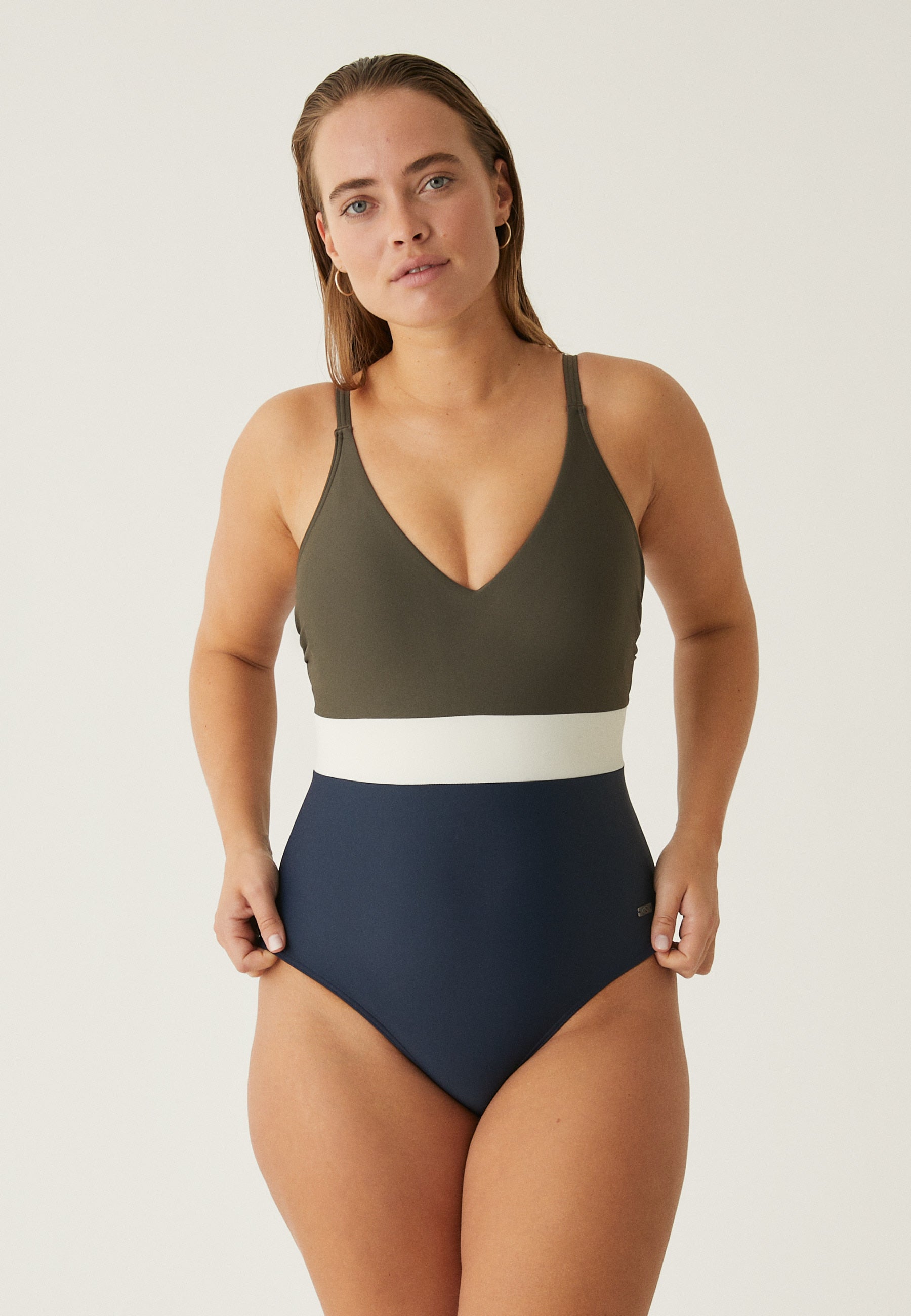 Bathing Suit with Cups - Navy/Khaki