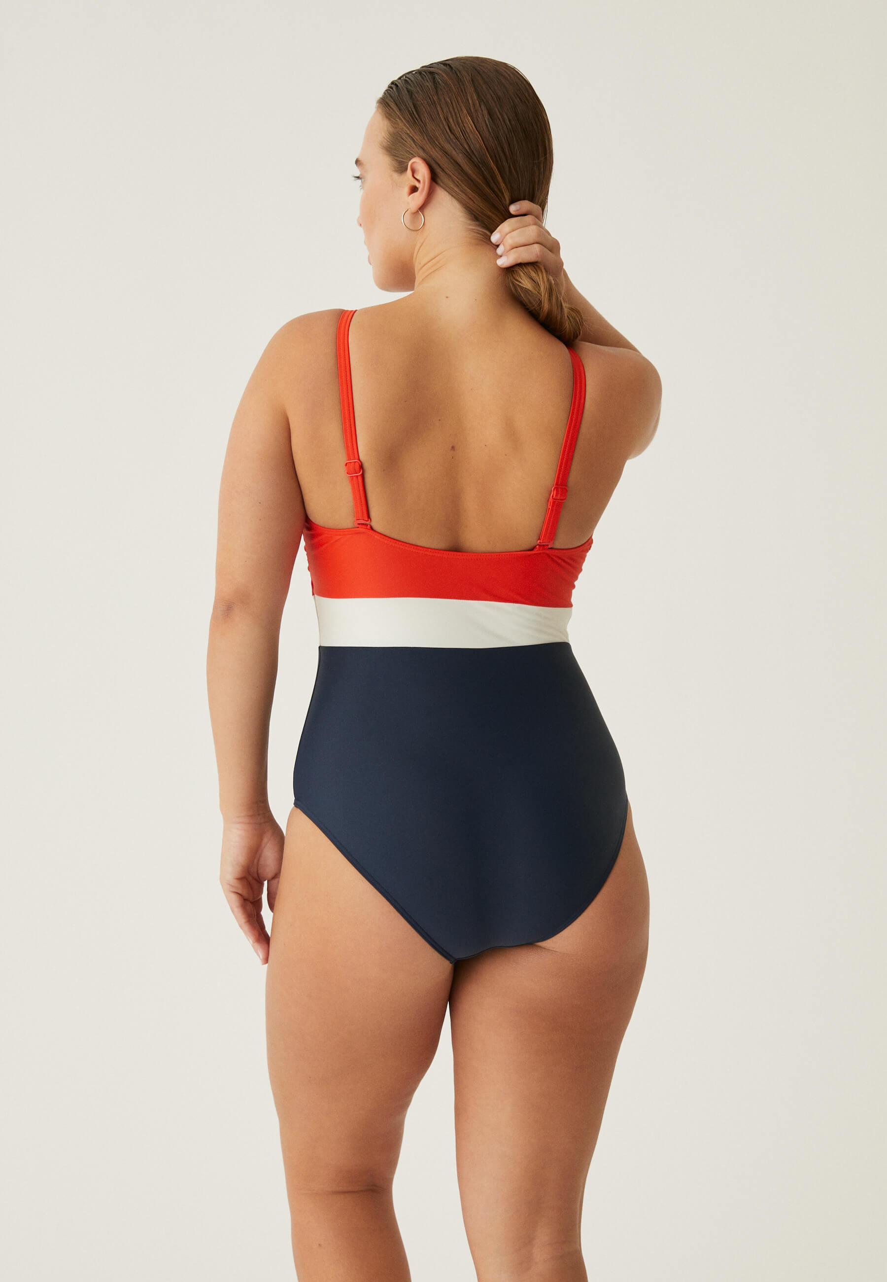 Bathing Suit with Cups - Navy/Red-Orange