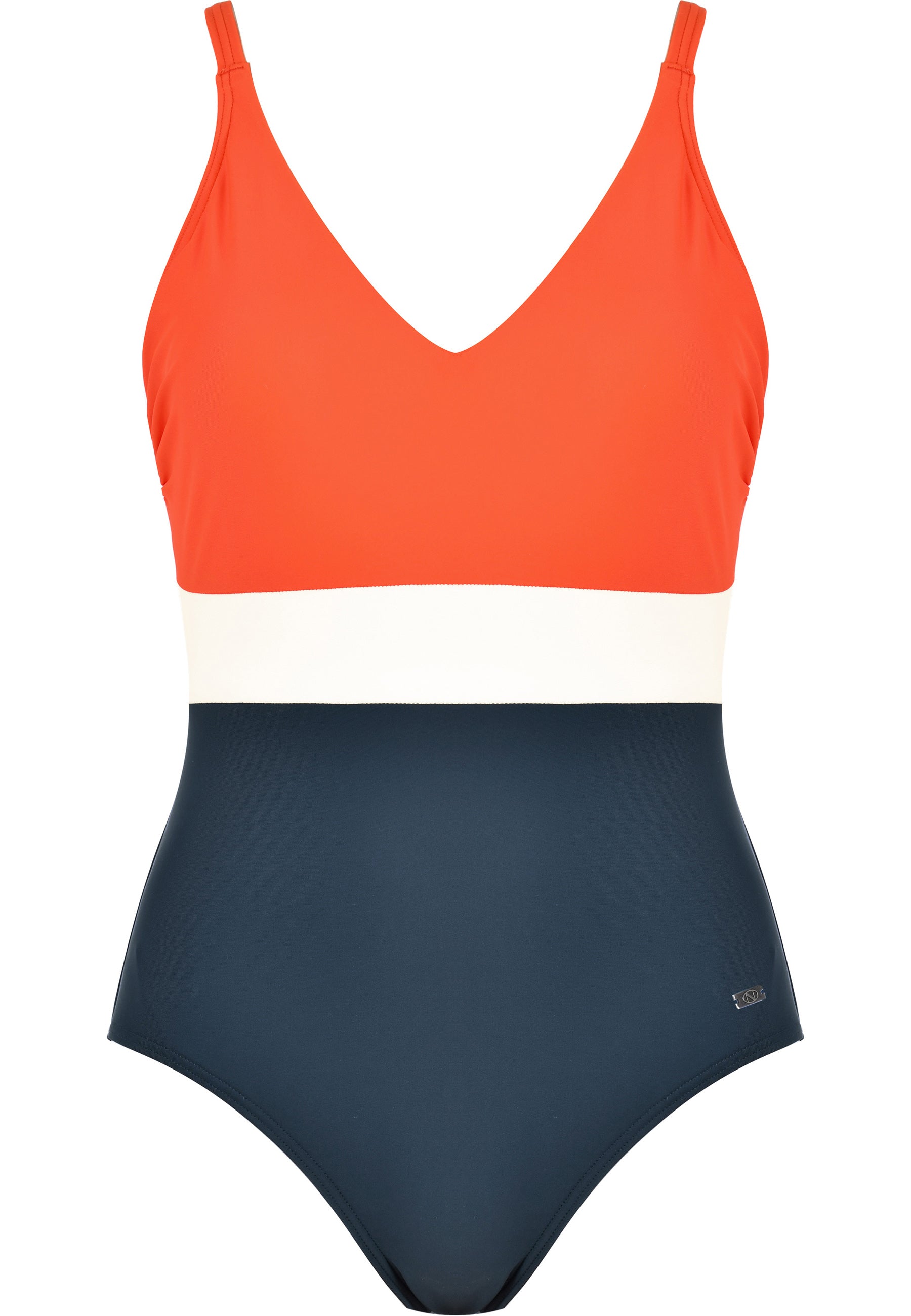 Badeanzug mit Schale - Navy/Rot-Orange